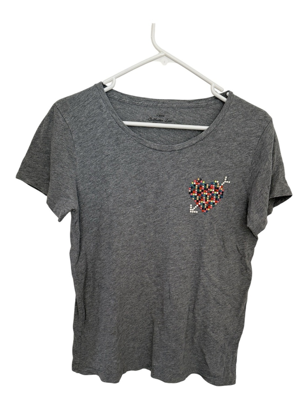 J.Crew Collector Tee Gray Beaded Heart Graphic T-Shirt Women’s Short Sleeve Med